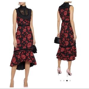 Alice + Olivia Evelina Midi Ruffle & Lace Dress in Red and Black Size 12